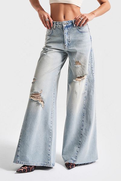 its basic Blugi de damă Baggy Palazzo Fit 100% bumbac rupti cu detaliu din denim T.Jeans