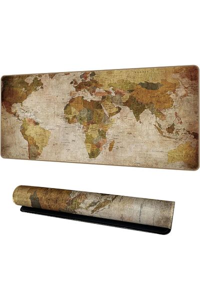 Fabienne Gaming Mouse Pad 90x40cm Non-Slip World Map Design Desk Pad Beige