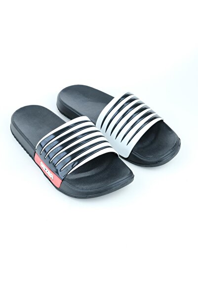 GEZER Men's Black-white Luxury Bathroom Pool Beach Slippers 12470