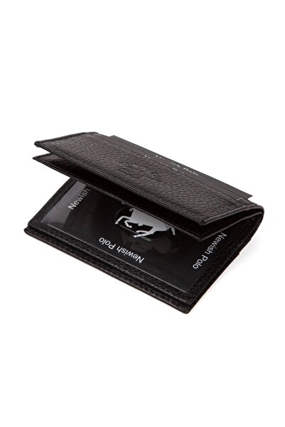 Newish حامل بطاقات ومحفظة من الجلد الطبيعي باللون الأسود
