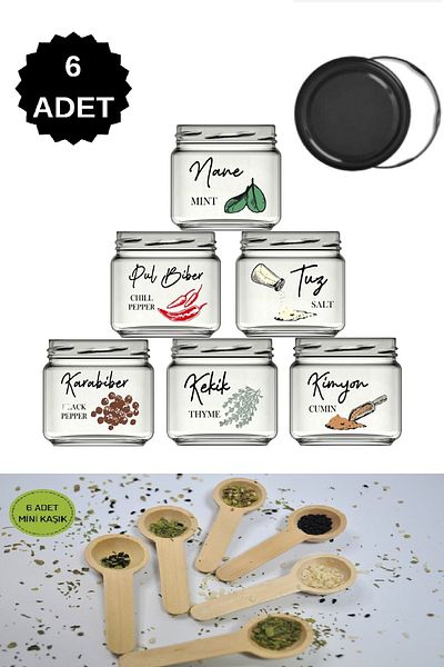 LİZYA BABY Luxury Spice Set Glass Jar Storage Container with Mini Spoon and Metal Tag