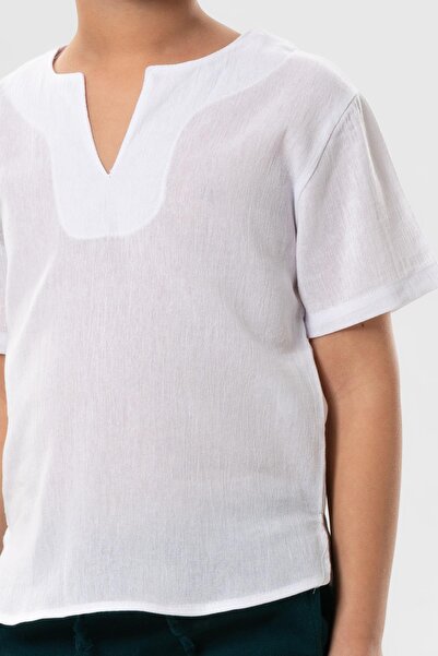 Eliş Şile Bezi Κοντό μανίκι Sile υφασμάτινο μπλουζάκι με λαιμόκοψη καλοκαιρινό για αγόρι λευκό 3001