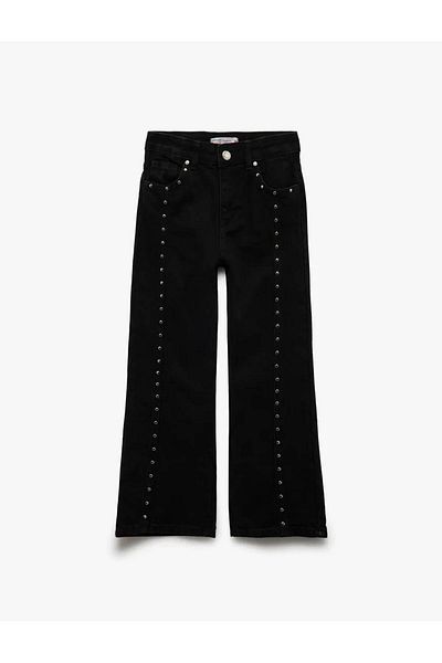 Koton Cotton Studded Detailed Black Girl's Jean Trousers 5Skg40114Ad