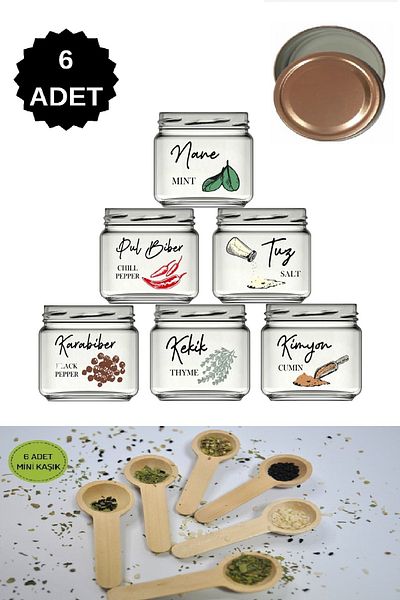 LİZYA BABY Luxury Spice Set Glass Jar Storage Container with Mini Spoon and Metal Tag