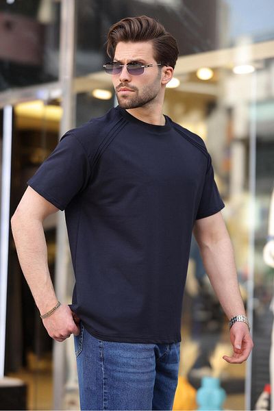 Madmext Ανδρικό μπλουζάκι Navy Blue Crew Neck Basic E7138