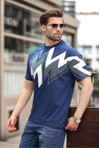 Madmext Ανδρικό μπλουζάκι Navy Blue με στάμπα 100% βαμβάκι E7111
