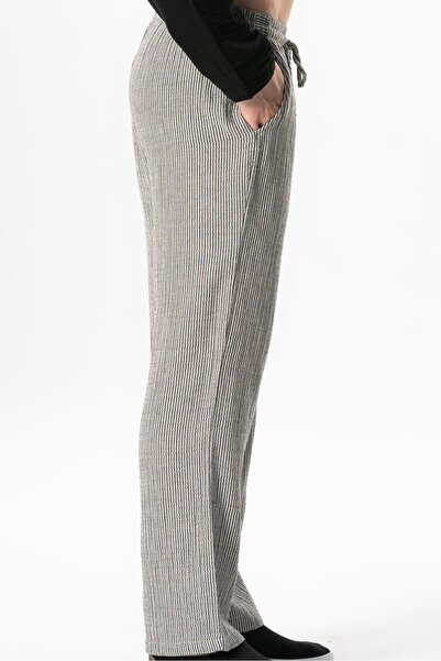 Eliş Şile Bezi Elastic Waist Double Pocket Striped Summer Trousers