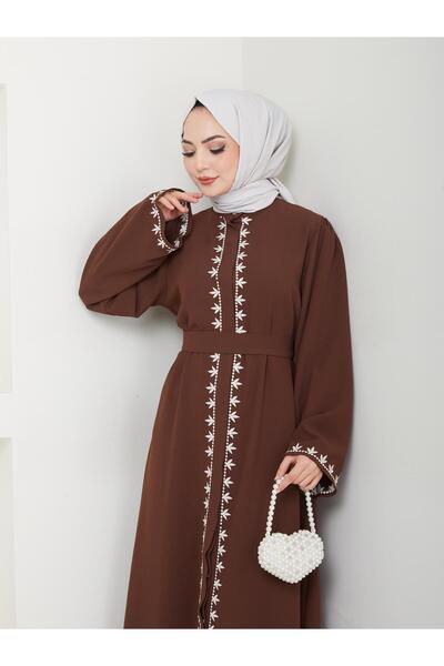 MY QILAM Size 10 Fashion - Women's Evening Dress with Embroidery Detail Ferace Dress, Brown 10Nmr4002