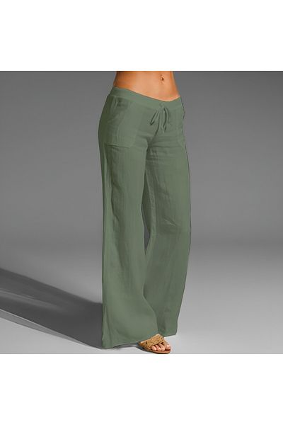 1tarz Toridas Linen Casual Summer Relaxed Cut Γυναικείο Παντελόνι Ln239haki2