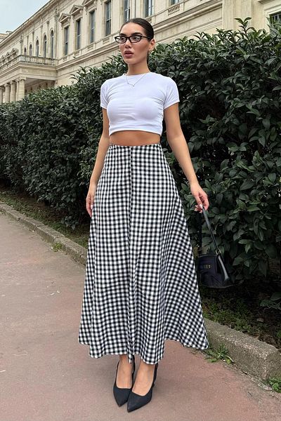 Madmext Fusta de damă neagră Gingham Midi Lungime Mg2360