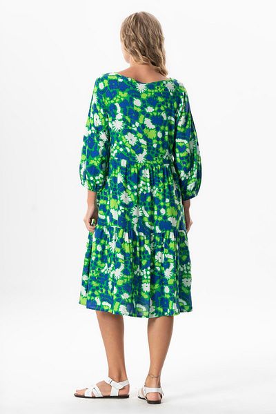 Eliş Şile Bezi Καλοκαιρινό φόρεμα με μισό μανίκι Viscose Esin V-Neck Midi μήκους Abstract Grass Old Syt çmn