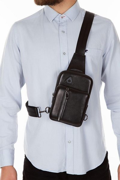 Newish Men's Black Leather Mechanism Wallet and Casual Shoulder Bag New077