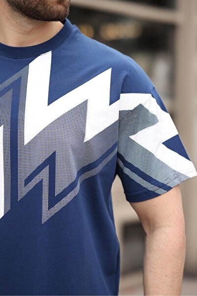 Madmext Ανδρικό μπλουζάκι Navy Blue με στάμπα 100% βαμβάκι E7111