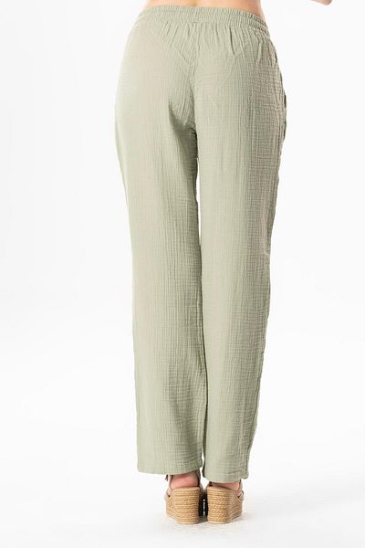 Eliş Şile Bezi Muslin Waist Lace up Double Pocket Women's Summer Trousers Olive Green Zytnysl