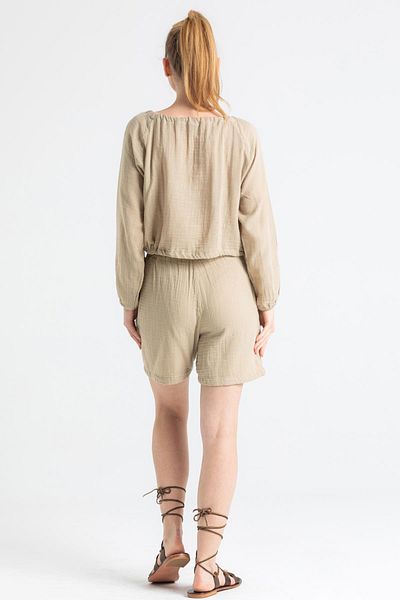 Eliş Şile Bezi Pantaloni scurți de muselină de vară cu șireturi perle Mink Vzn