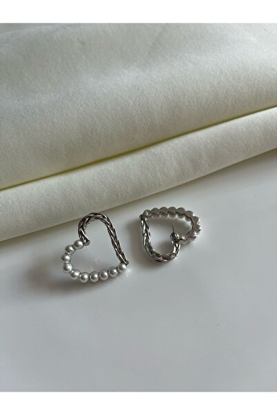 Nilsu Jewellery Accessory İnciLİ Kalp Detaylı Kadın Küpe