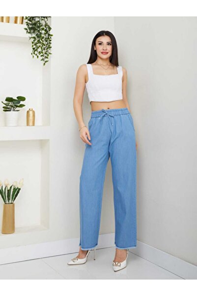 KMKkombin Γυναικείο παντελόνι από λεπτό τζιν λινό ύφασμα