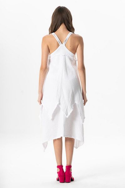 Eliş Şile Bezi Κρεμαστό V λαιμόκοψη Leyla Asymmetric Sash Midi Φόρεμα Λευκό