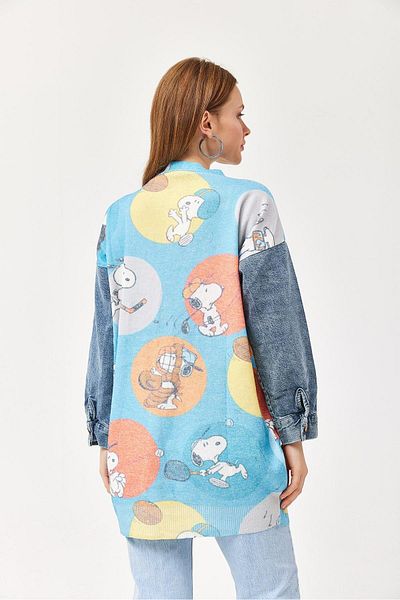 CALİENTE Jeans Detailed Patterned Long Sweater Cardigan Blue