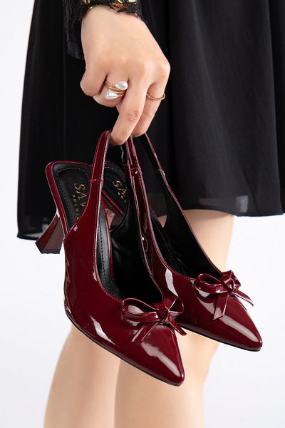 Savves Julia Patent Leather Women's Sports Bow Thin Heeled Shoes