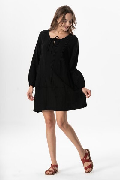 Eliş Şile Bezi Long Sleeve Heavenly Binding with Throw Black Companions Summer Dress