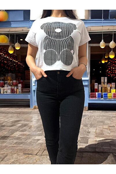 Oasis Кроп-футболка з принтом ведмедика та каменем