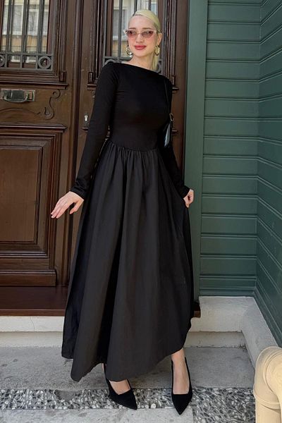 Madmext Μαύρο Maxi Size 100% Cotton Γυναικείο Φόρεμα Mg2365