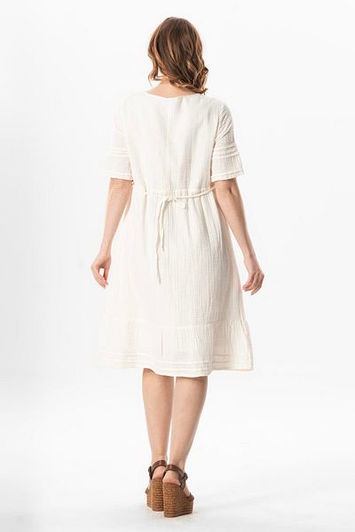 Eliş Şile Bezi Short Sleeve, Square Collar, Pocket Mastering Mod Dress for Females