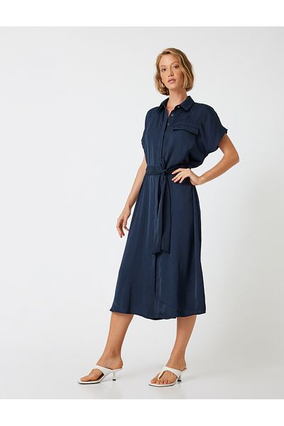 Koton Dark Blue Women's Midi Shirt Dress