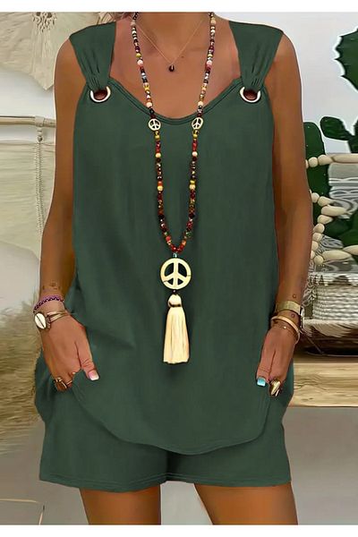 Little Visqon V-neck Bird Eye Detailed Zero Sleeve Blouse and Shorts Set - Aerobin