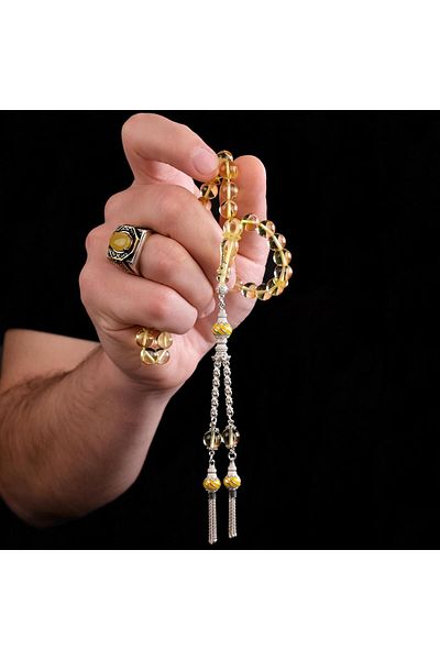 TESBİHCİBABA Water Drop Amber Rosary with Fly Fossil İmamesi