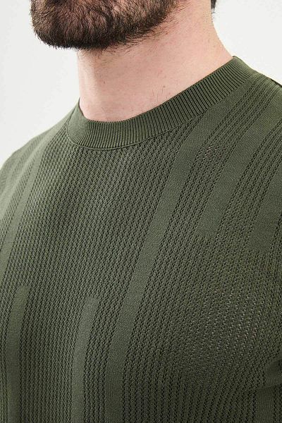 Mcr Patterned Slim Fit Crew Neck Men's Knitwear T-Shirt Khaki - 11535.25Y
