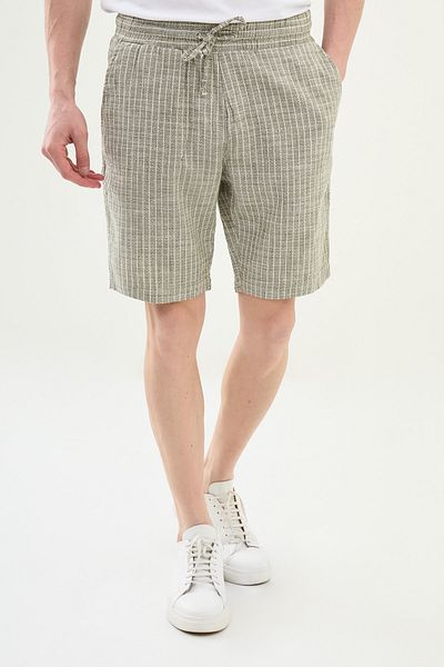 Mcr Striped Super Slim Fit Elastic Waist Drawstring Linen Men's Shorts Khaki - 18111.25Y