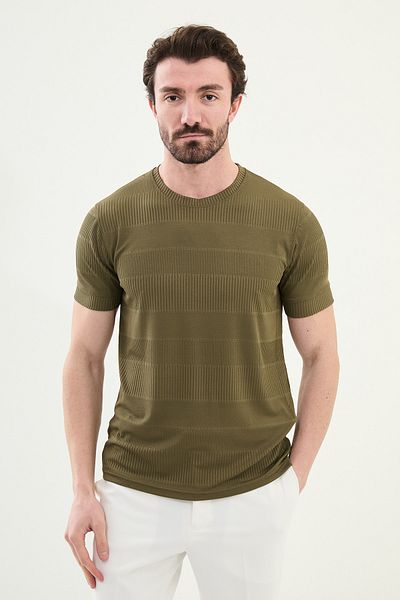 Mcr Patterned Slim Fit Crew Neck Men's T-Shirt Khaki - 36849.25Y