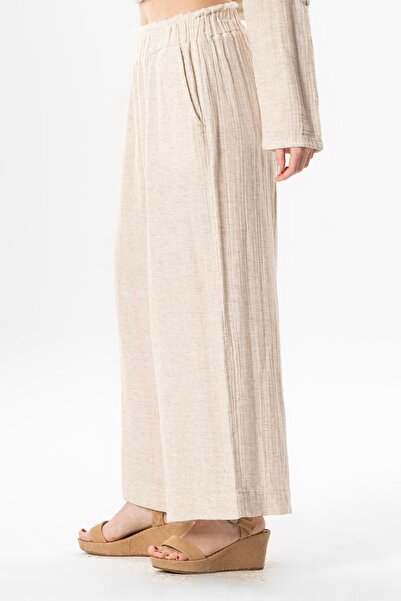 Eliş Şile Bezi Elastic Waist Ezgi Muslin Summer Trousers Cream Cream
