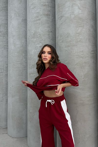 Bliss Women's Striped Short Sleeve Comfortable Fit Bottom Top Red Tracksuit Set