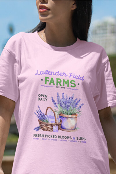 SUNFREE POPÜLER TREND LAVANDA BASKILI KADIN OVERSIZE MAJICA