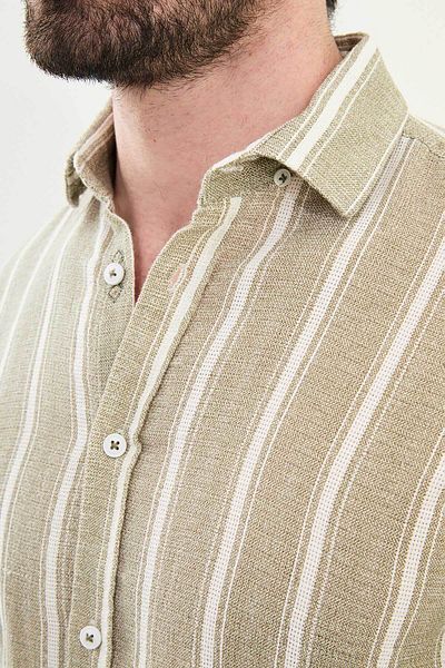 Mcr Striped Slim Fit Long Sleeve 100% Cotton Men's Shirt Khaki - 27064.25Y