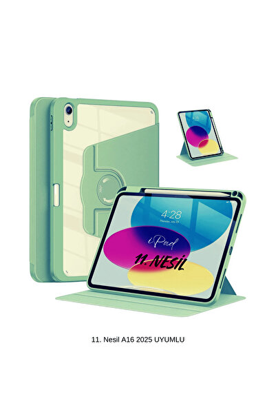Fuchsia iPad 11. Nesil A16 2025 Uyumlu 360° Dönebilen Yatay Dikey Standlı Fuc...