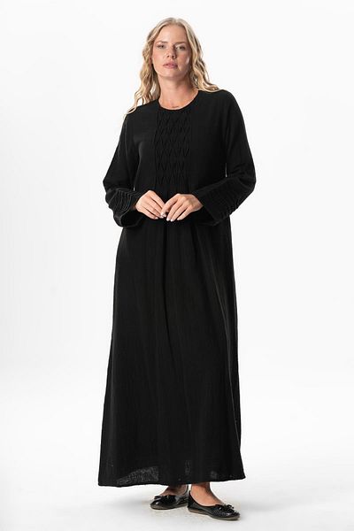 Eliş Şile Bezi Rochie de vară cu mânecă lungă Şahika Rib Negru