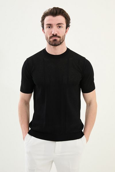 Mcr تي شيرت رجالي منسوج برقبة دائرية ونمط Slim Fit أسود - 11535.25y