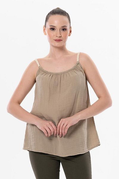 Eliş Şile Bezi Strap Alaçatı Summer Muslin Blouse Mink Vzn