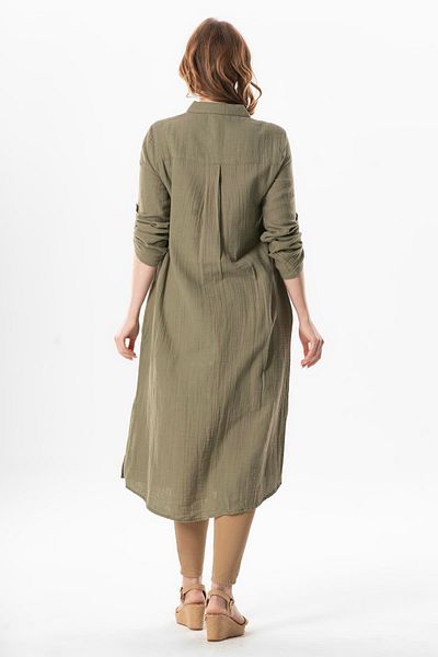 Eliş Şile Bezi Μακρυμάνικο πουκάμισο - Πέτο Hafsa Muslin Summer Tunic Khaki HK