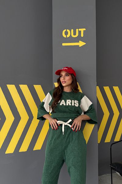 Bliss Women's Paris Short Sleeve Comfortable Fit Bottom Top Green Tracksuit Set Size S