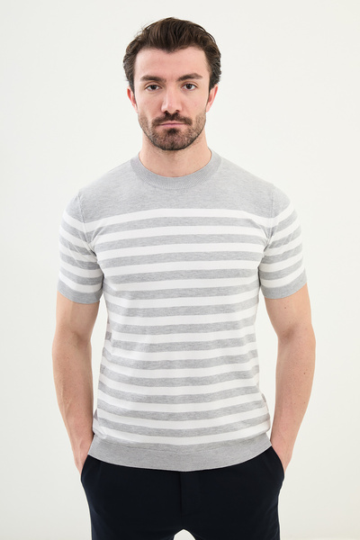 Mcr Prugasto Slim fit okrugla kragna Muška pletenina T-shirt Siva - 11525.25Y