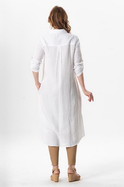 Eliş Şile Bezi Summer Tunic - Long Sleeve, Collar Hafsa Islamic Tunic White Byz