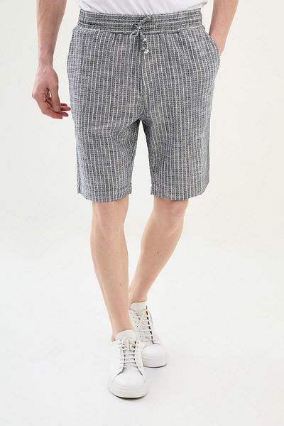 Mcr Striped Super Slim Fit Elastic Waist Drawstring Linen Men's Shorts Navy Blue - 18111.25Y