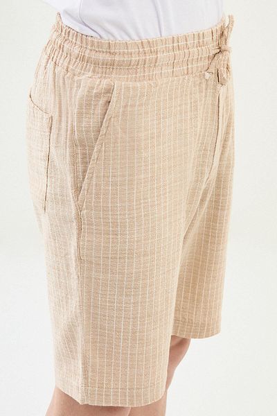 Mcr Striped Super Slim Fit Elastic Waist Drawstring Linen Men's Shorts Beige - 18111.25Y