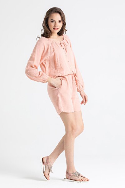 Eliş Şile Bezi Pearl Laced Summer Muslin Shorts Powder Pdr