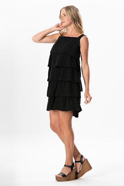 Eliş Şile Bezi Elf Short Black Collar Collar Dress with Hanging Castle